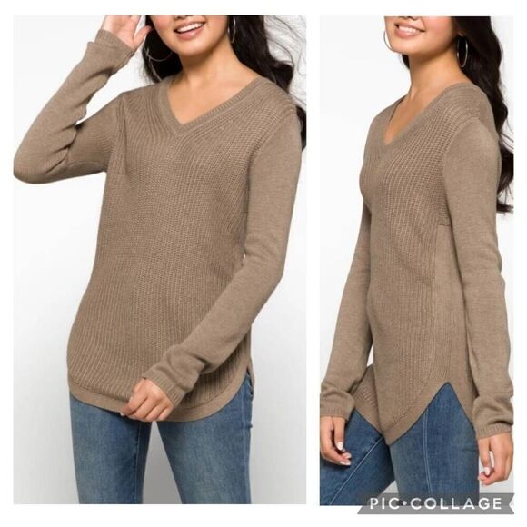 RD Style Josselyn V-Neck Pullover Sweater Brown Taupe Size L Relaxed Casual Fit - Picture 1 of 10